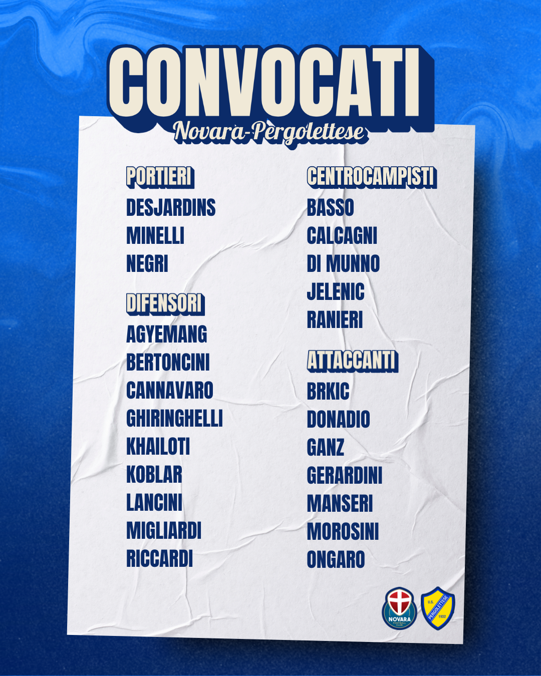 Read more about the article Novara-Pergolettese: i convocati azzurri