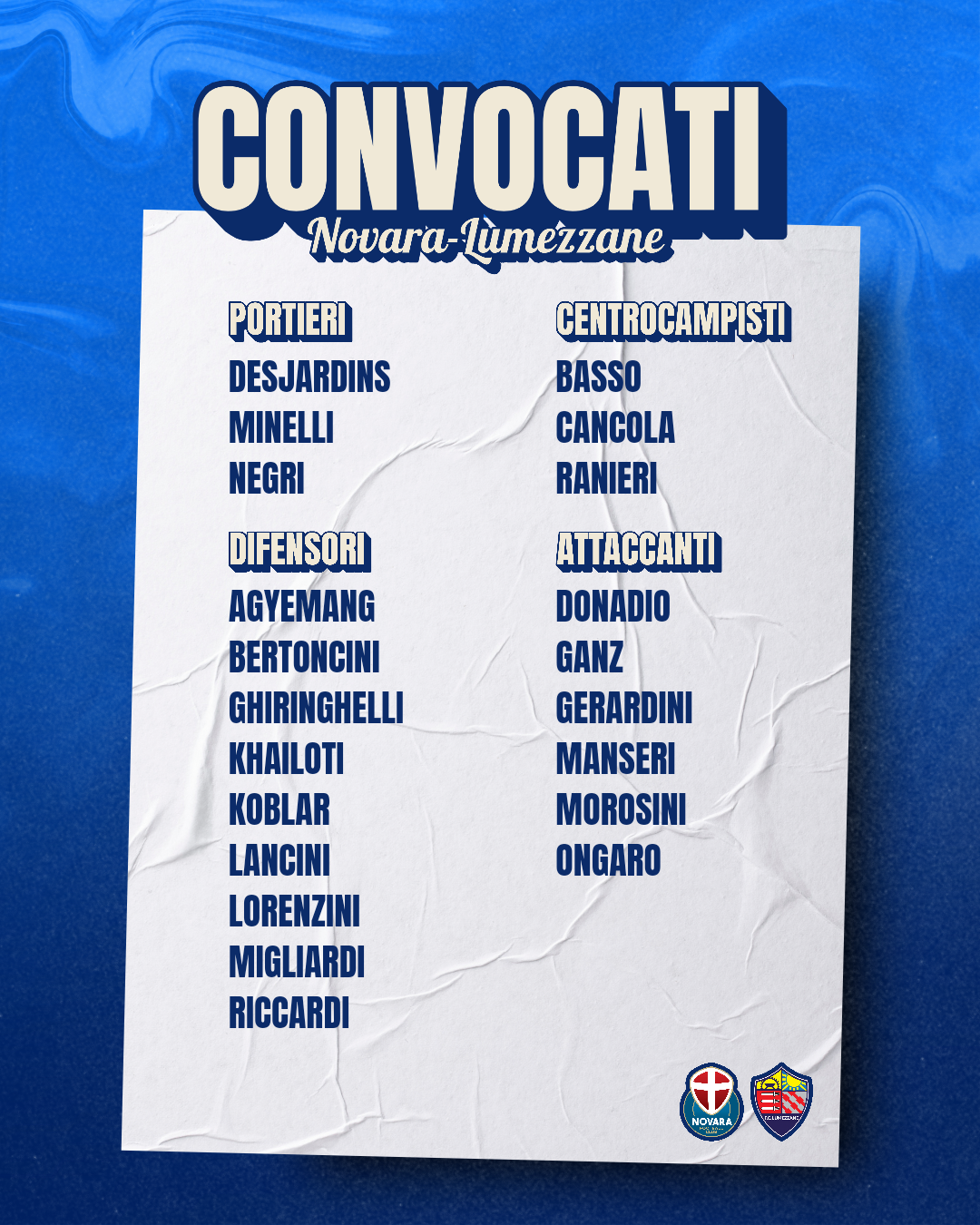 Read more about the article Novara-Lumezzane: i convocati azzurri