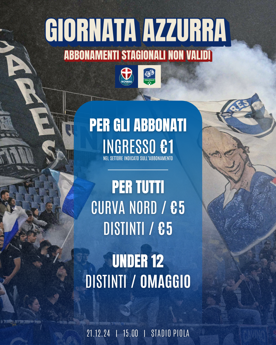 Read more about the article Novara-Feralpisalò | Giornata azzurra, prezzi speciali per tutti!